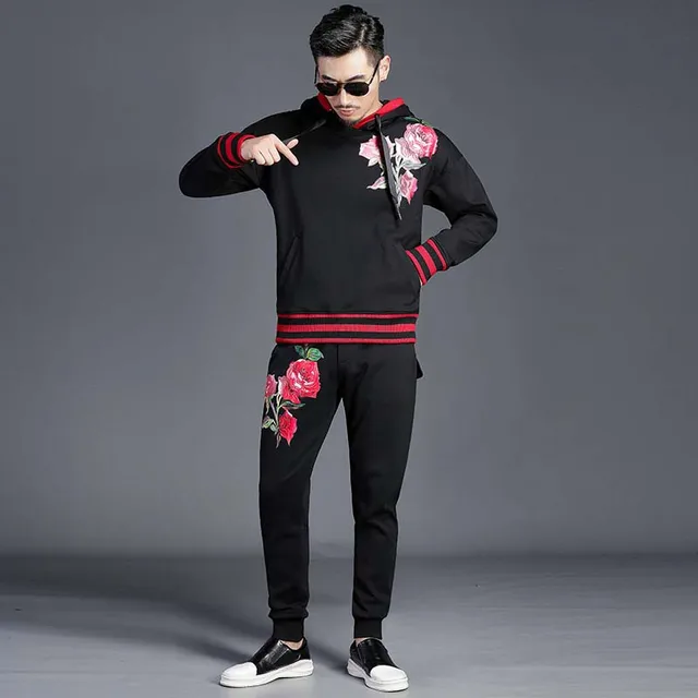 New Fashion Floral Print Hoodies Tracksuits Set Men Casual Sweatshirt 2 ...