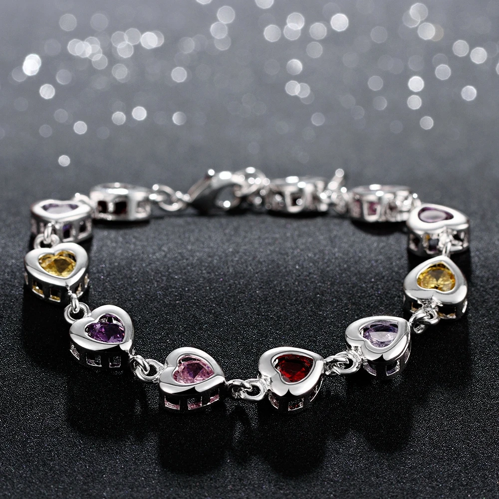 Colorful Rhinestone Zicon Crystal Bracelets Silver charm Bracelets