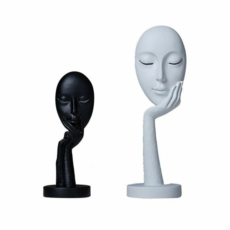 

Nordic Style Resin Thinking Lady Face Statues Thinker Collectible Figurine Abstract Sculpture Home Office Tabletop Decorations