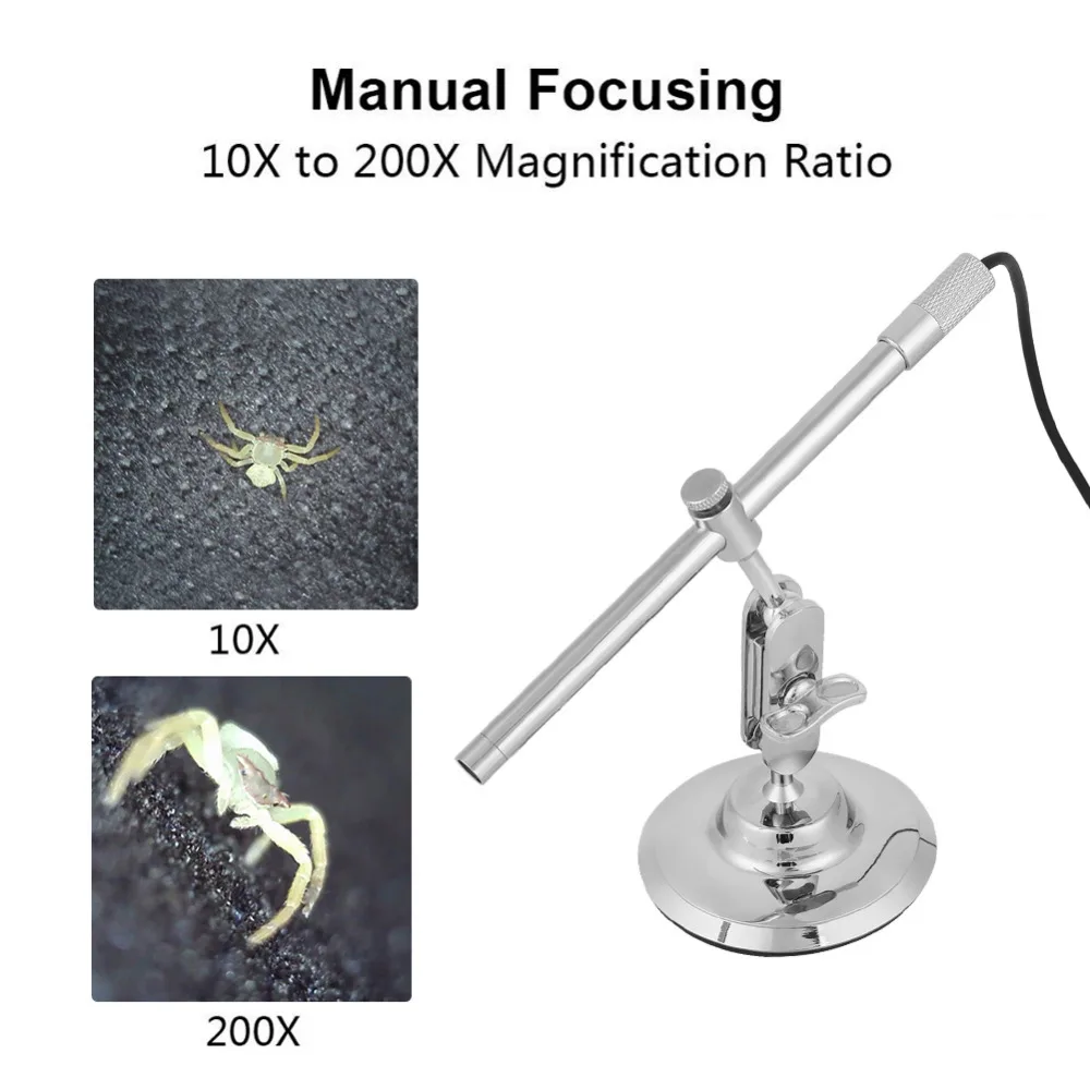200X микроскоп Эндоскоп 8-светодиодный 720P камера Лупа микро USB для компьютера/мобильного телефона ручной фокусировки эндоскоп Лупа