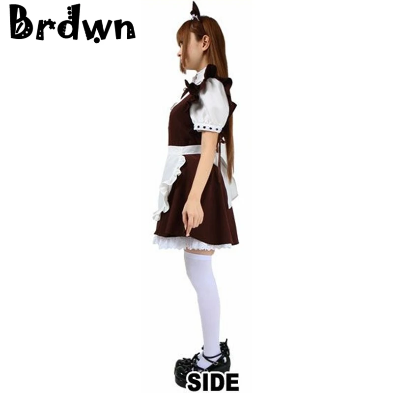 Brdwn/супер милый Карнавальный костюм для девочек с кошачьими ушками кофейня, японского аниме костюм горничной платье-фартук(платье+ фартук+ одежда для волос