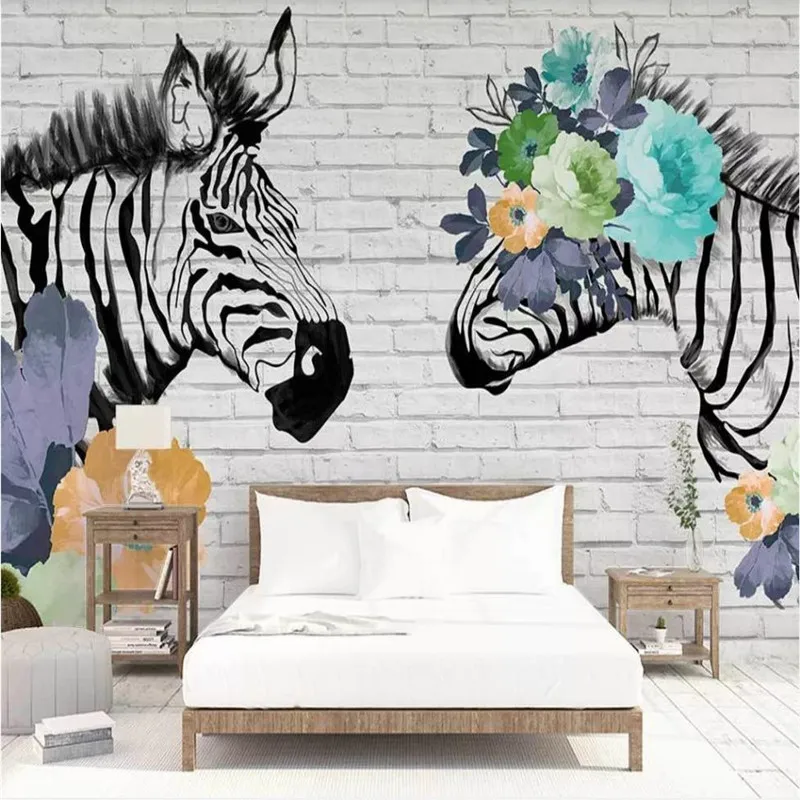 

Custom wallpaper mural zebra flowers modern background wall - high-grade wall cloth