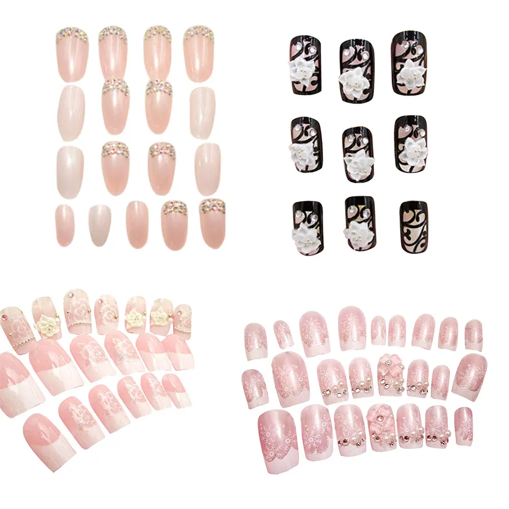 24PCS 3D False Mixed Set False Nail Tips Artificial Fake Nails Art Acrylic Manicure Gel Nail