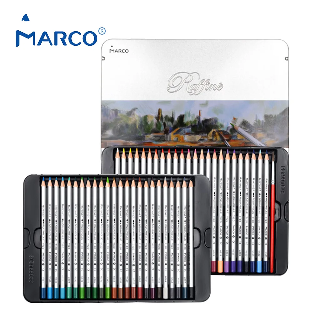 

Marco Raffine Aquarelle Colored Pencils Watercolor Brush Pen packed with Paper Box and Tin Box for Art Beginners