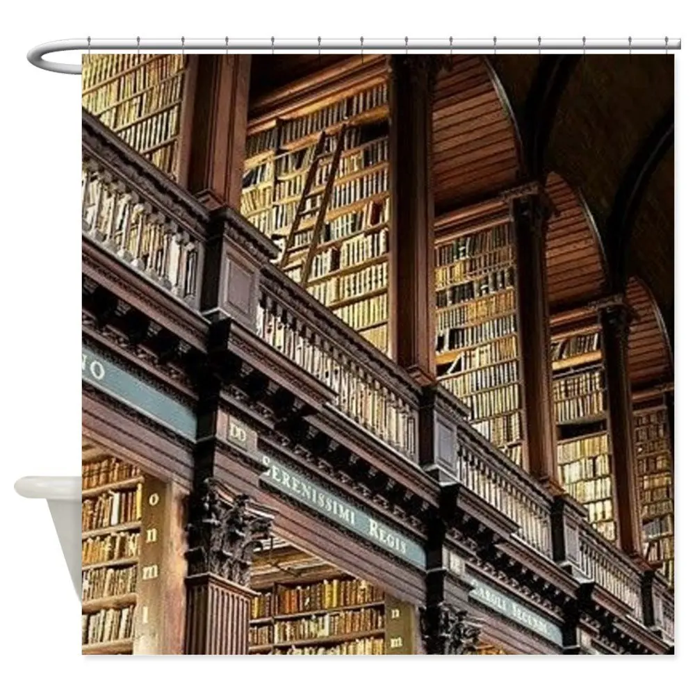 Classic Literary Library Books Decorative Fabric Shower Curtain Set and