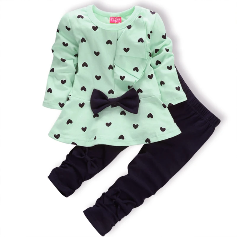 Детский хлопковый костюм в горошек футболка и леггинсы с бантом|girls clothing sets|children