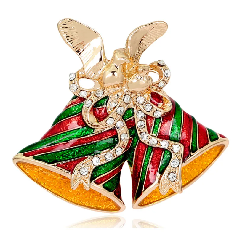 

5pcs/lot Customized sliver crystal enamel bow lapel Pin and christmas jingle bell Shape large pin broach