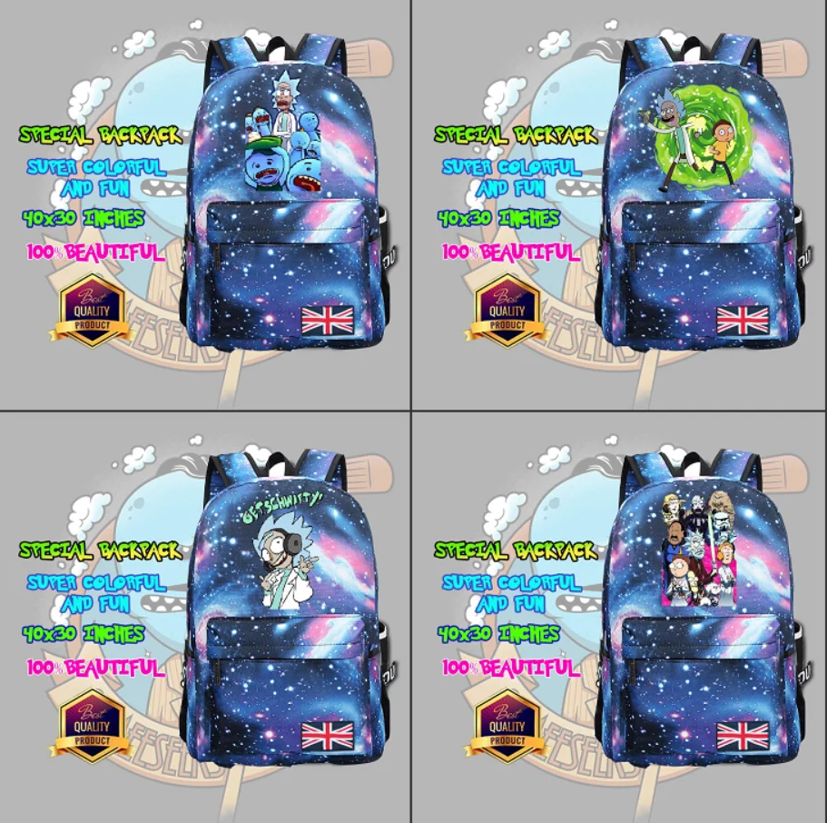

Rick and Morty Backpack Starry Sky School Bag Boys Girls Shoulder Bag Mochila Packsack Teenager Laptop Bag Rucksack Travel Bag