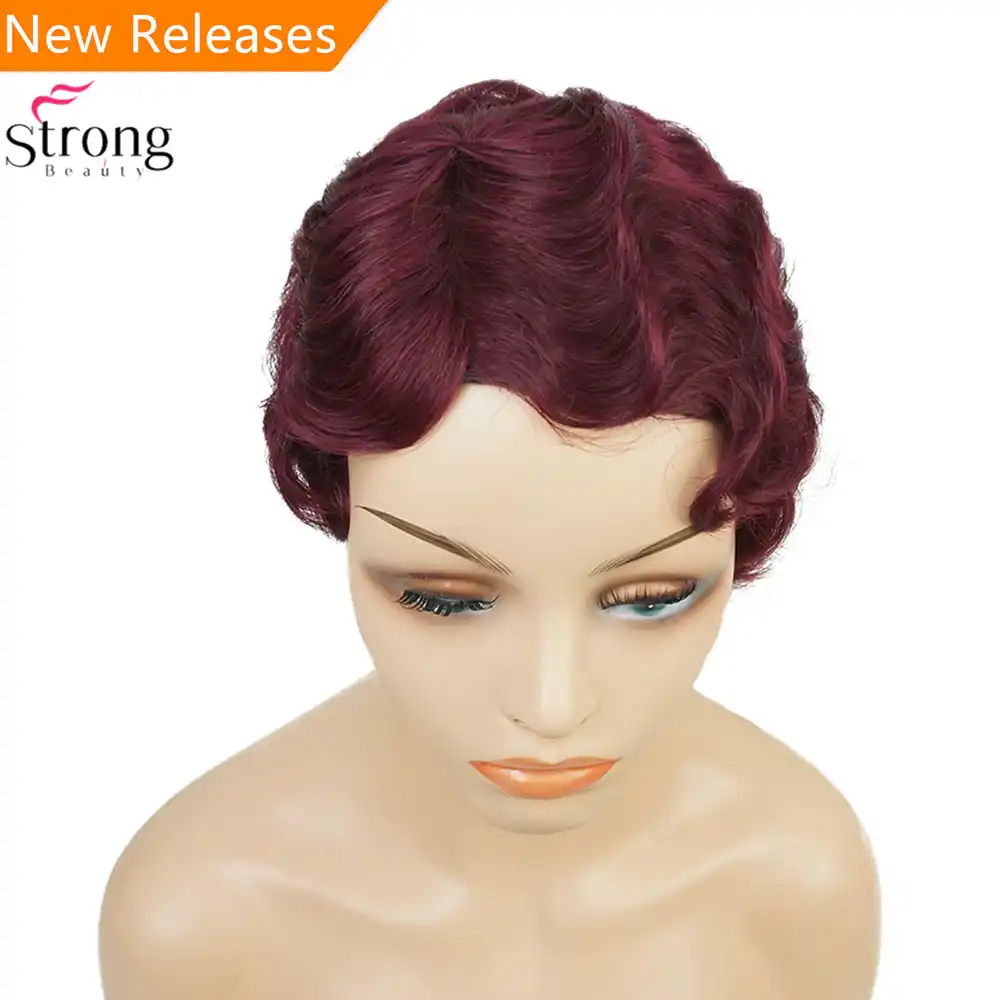 Wine Red Black African Short Finger Waves Hairstyles Human Hair