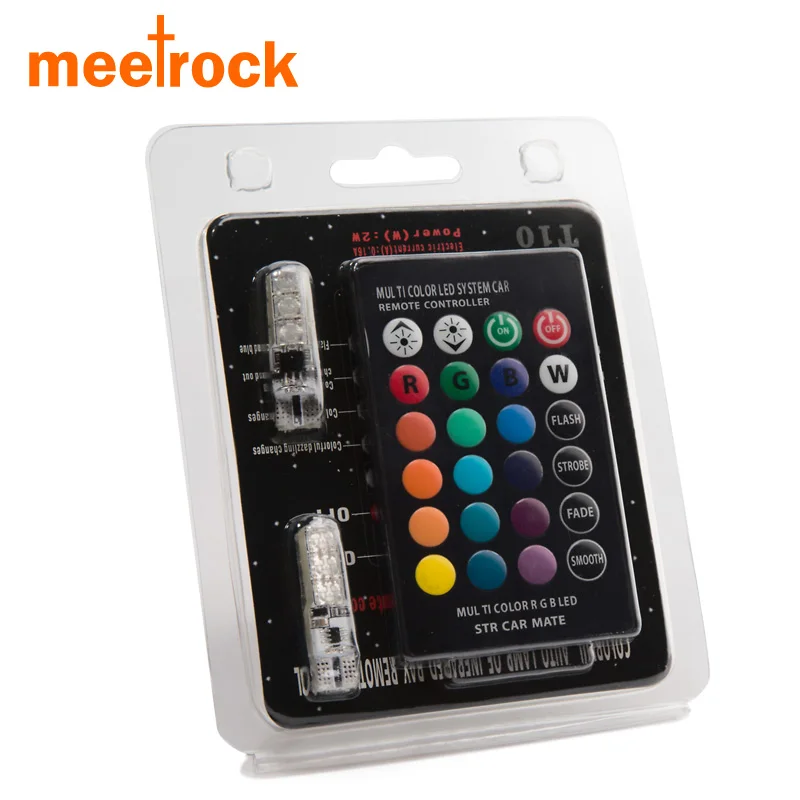 Meetrock 2017 newest 2 PCS coluorful car led light t10 6 SMD5050 RGB LED W5W automotive