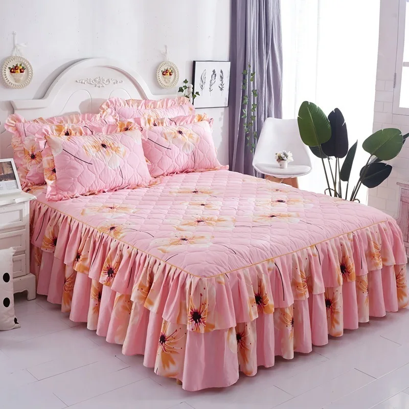 Розовая клетчатая креативная Толстая стеганая кровать, юбка с двойным лэнсом для девочек, пара взрослых детей, мягкий хлопок, простыня, покрывала, 2 м, 1,5 м, 1,8 м - Цвет: Color 7