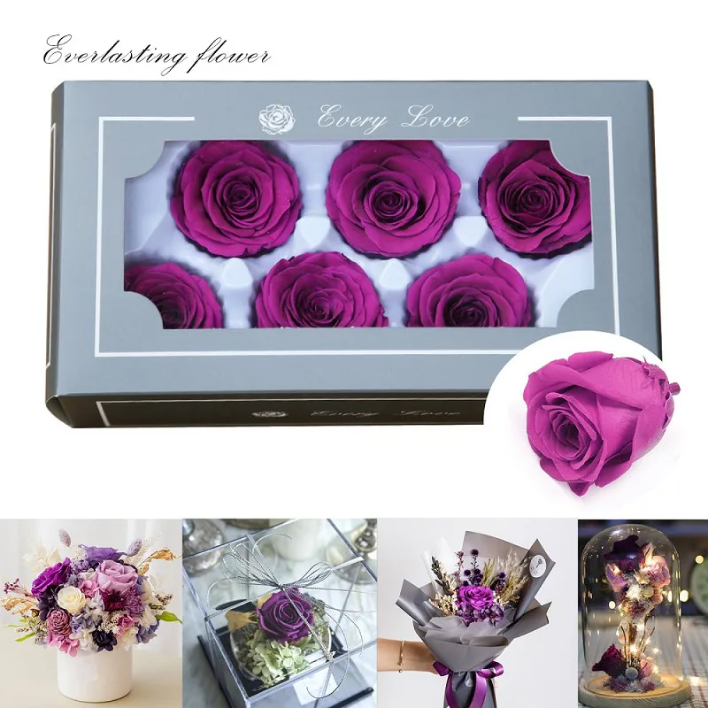 26 цветов, сохраненные свежими цветами, 6 шт./партия, 5-6 см, натуральный, всегда розовый цветок, уникальный подарок на день Святого Валентина, свадебные украшения - Цвет: Classic Purple