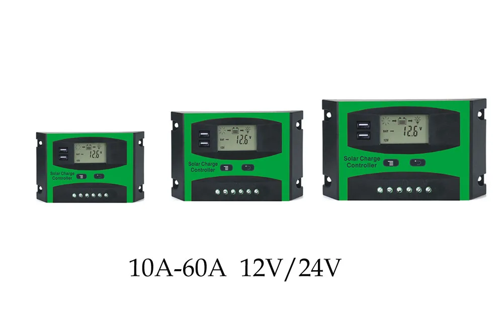 60A 50A 40A 30A 20A 10A 12V 24V PWM солнечная панель контроллер заряда батареи Регулятор ЖК-дисплей USB 5V зарядное устройство для мобильного телефона