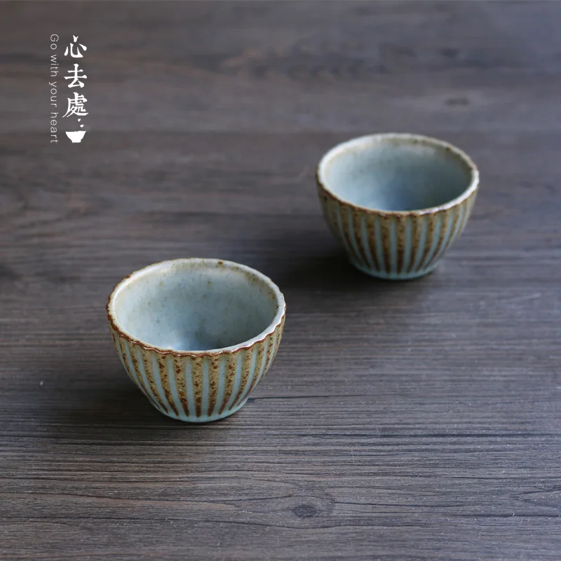 

2018 1pcs Rough pottery cups retro kung fu cups handmade Japanese masters cups ceramic cups tea Mingzhu sand
