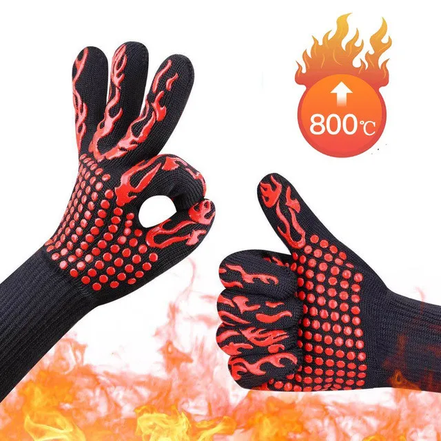 Высокая термостойкость 800 барбекю огнезащитные Перчатки Огнестойкие силиконовая для микроволновой печи Нескользящие огнезащитные