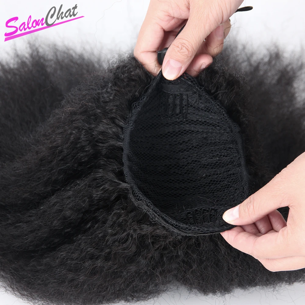 Kinky em Linha Rabo de Cavalo Grampo em Extensões do Cabelo Reta Cabelo Humano Peruano Grosso Yaki Cor Natural Remy Cabelo Salonchat 20 de cabelo humano em extensões de cabelo
