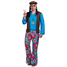 Для мужчин а-ля 60ые Ретро Hippie Peace и любовь Свободный жилет в стиле «хип-хоп» карнавальный костюм вечерние Винтаж Взрослый мужской одежды Костюмы Хэллоуин костюм