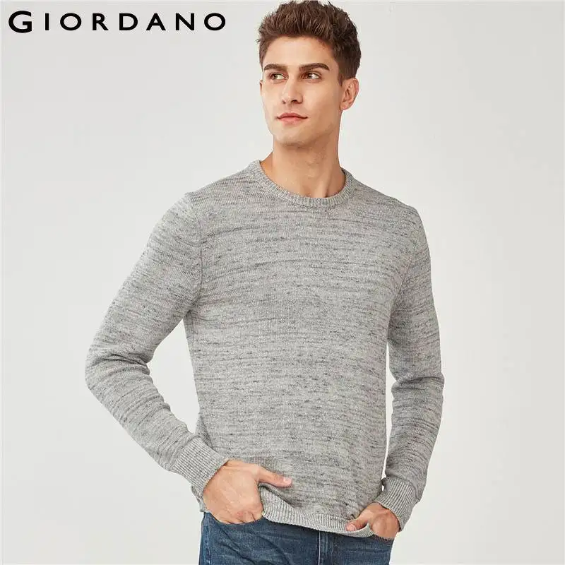 Giordano Men Sweater Men Thick 100% Cotton Crewneck