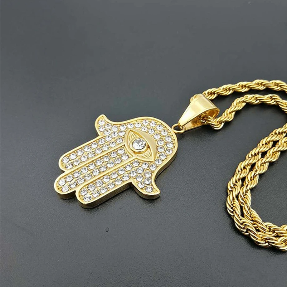 Hamsa Мужская рука из нержавеющей стали подвеска Фатима и цепочка золотого цвета