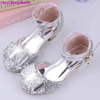 

HaoChengJiaDe Summer Brand New Baby Girls Sandals Fantasy Gold High-heeled Bow Princess Shoes Kids Chaussures Ballerine Fille