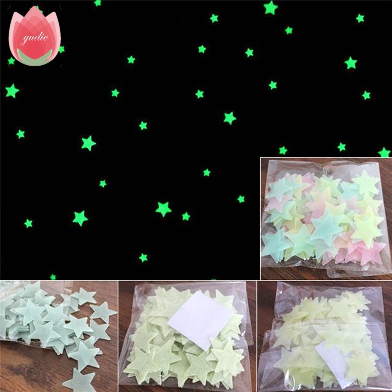 

100Pcs Kids Bedroom Energy Storage Fluorescent Glow In The Dark Stars Wall Stickers Baby Rooms Home Party Decoration Free Glue