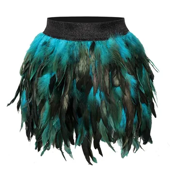 

Feather Mini Skirt Elastic Waist Street Gradient Color Blue Nightclub DS dj female Stage Performance Costumes Bar Dance Cosplay