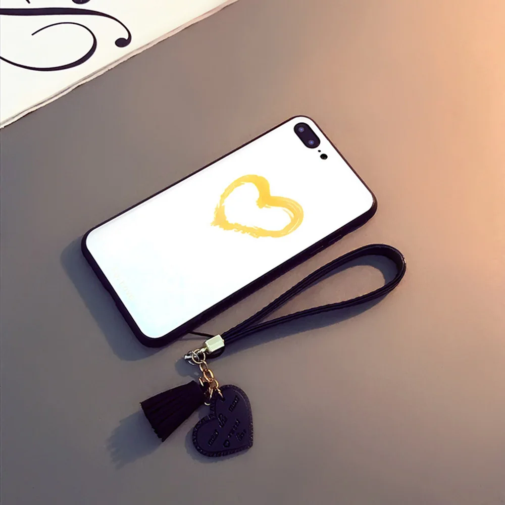 Роскошный чехол из закаленного стекла для iPhone Xr Xs Max Tassel Lanyard Love Heart чехол для iPhone 7 8 6s Plus Bumper противоударный Fundas - Цвет: 7