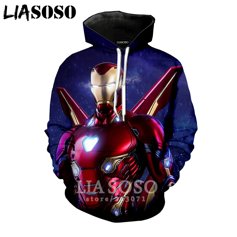 LIASOSO 2019 Winter New Men Women Sweatshirt 3D Print Latest Movie Avengers Endgame Hoodie Long Sleeve Casual Pullover B008-04