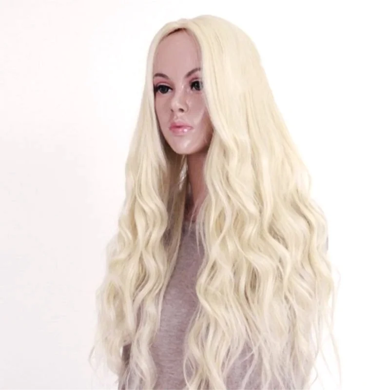 

High Quality Glueless Wavy Cosplay Hair Wig Long Ombre Light Golden High Density Temperature Synthetic Wig For Women
