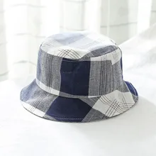 Клетчатая женская панама летняя Для мужчин хлопок Лето Платье с принтом для девочек пляжное шапки для Рыбака Шапки без каблука солнцезащитный крем для влюбленных, шляпа, Панама для защиты от солнца