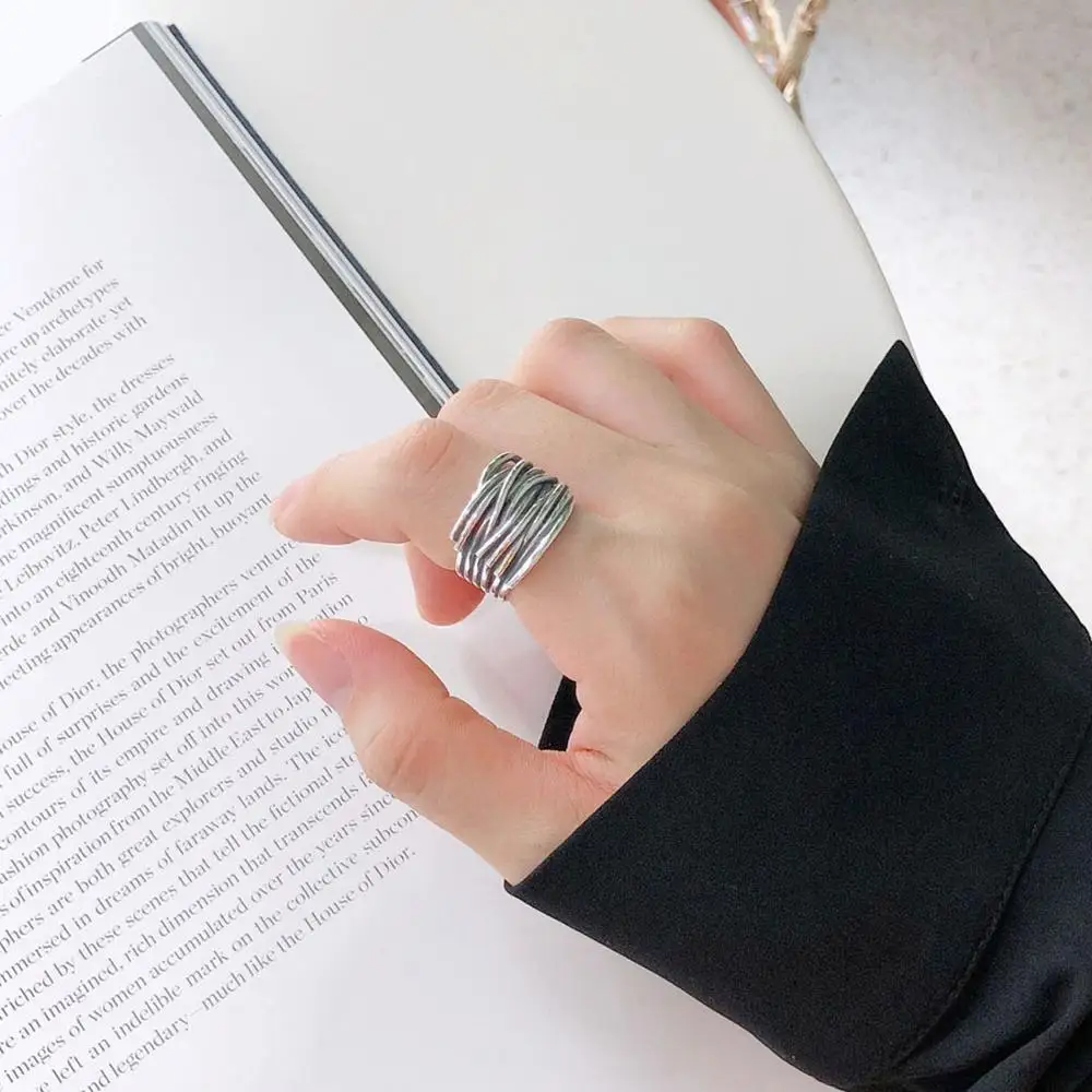

Unique Design Vintage 925 Sterling Silver Multi Layer Wire Weaved Rings For Men Women Trendy Club Fine Jewelry With Free Gifts