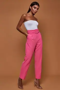 

Summer Beach Elastic Pants Ladies High Waist Solid Trousers Belt Women Casual OL Loose