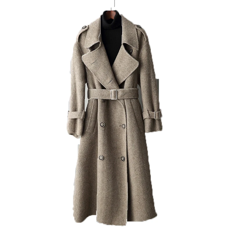 

Wool Coat Autumn Winter Jacket Women Clothes 2018 Herringbone Pattern Double Side Woolen Coat Plus Size Casaco Feminino ZT724