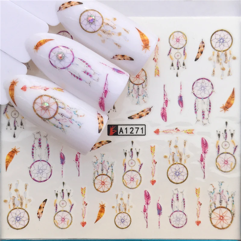 Горячая наклейка для ногтей Ловец снов/бабочка/цветок водная переводная штамповка Типсы для дизайна ногтей Декор ногтей Наклейка для маникюра