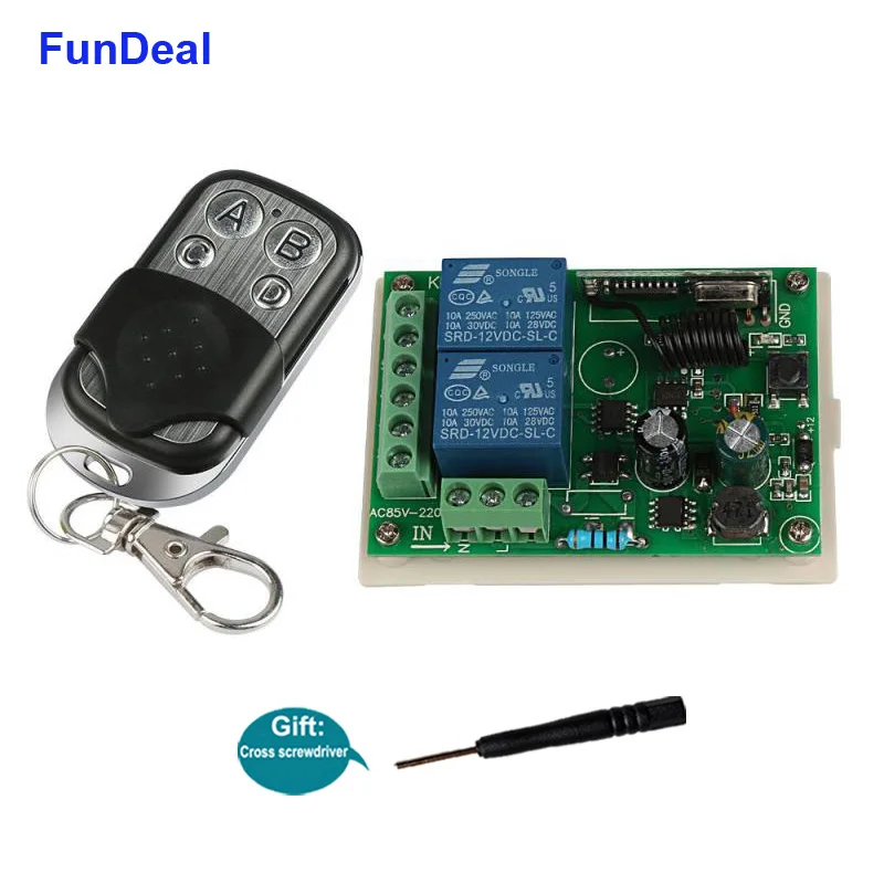 433 Mhz Universal Wireless RF Remote Control Switch AC 110V 220V 2 CH ...