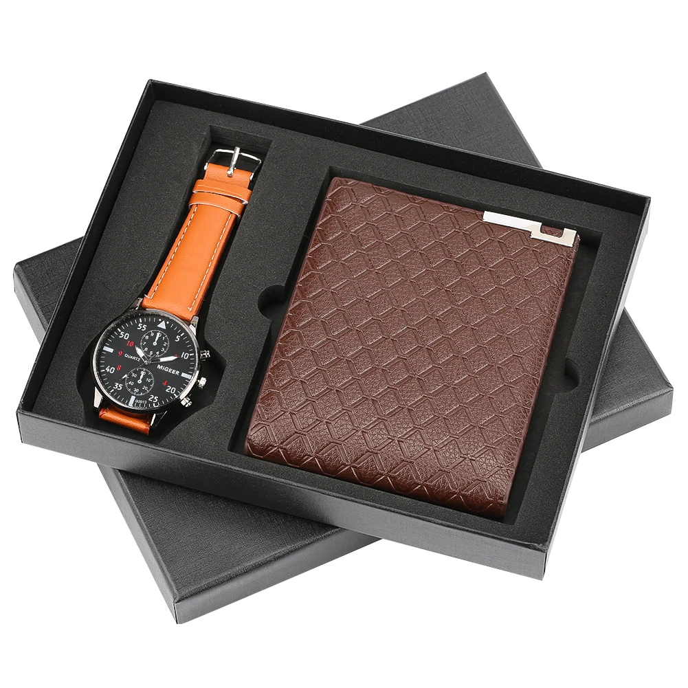 Business Men's Quartz Wristwatch Men Watches Purses Money Clip Credit Card Leather Wallet Gift Set for Dad Boyfriend Top Luxury - Color: 12