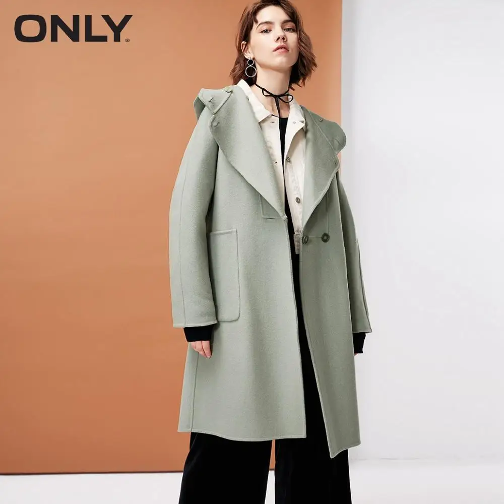 Только женское зимнее новое длинное шерстяное пальто с капюшоном ручной работы с большим карманом | 11834S520 - Цвет: Sedona Sage