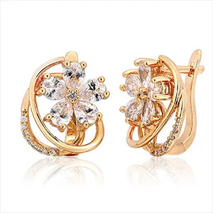 4Colors Five Petal Flower Paved Pear CZ Crystals Huggies Small Hoops Earrings for Women Yellow Gold Color Jewelry New - Окраска металла: white