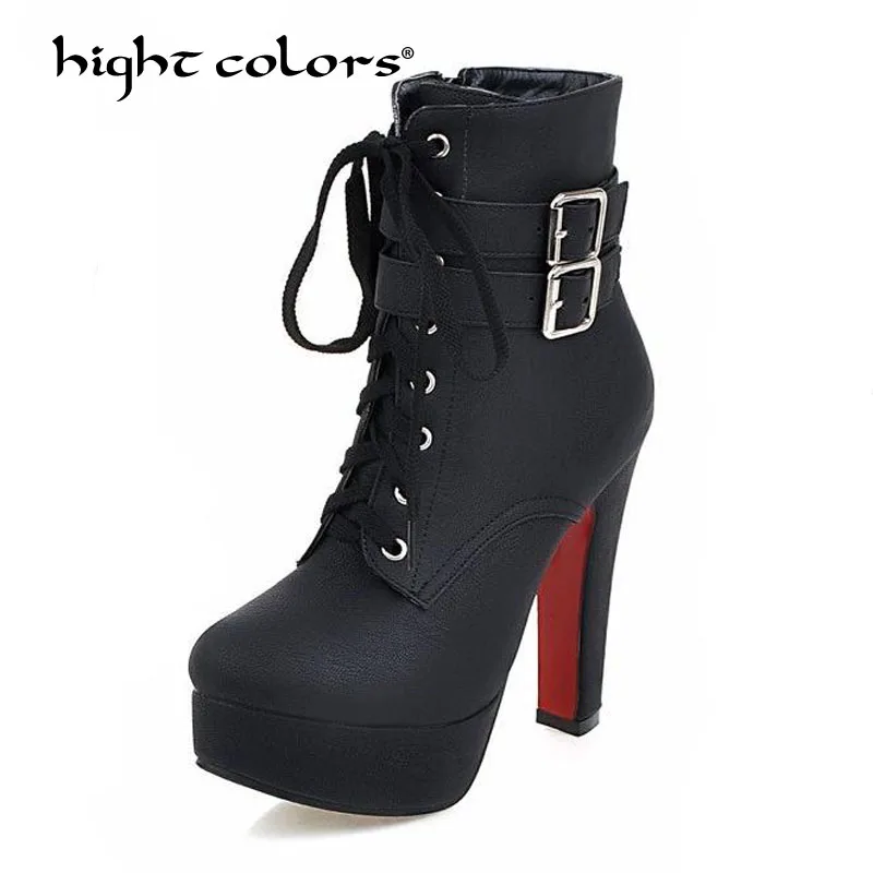 

Plus Size 32~48 Ankle Boots For Women Platform High Heels Female Lace Up Shoes Woman Buckle Short Boot Casual Ladies Footwear