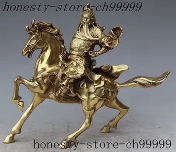 

9" chinese folk myth brass Soldier General guan gong guan yu ride horse statue