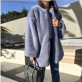 

2017 New Fashion women's Faux Fur jacket Thick Furry Overcoat Loose all-match Loose Clothing Women Winter Clothes