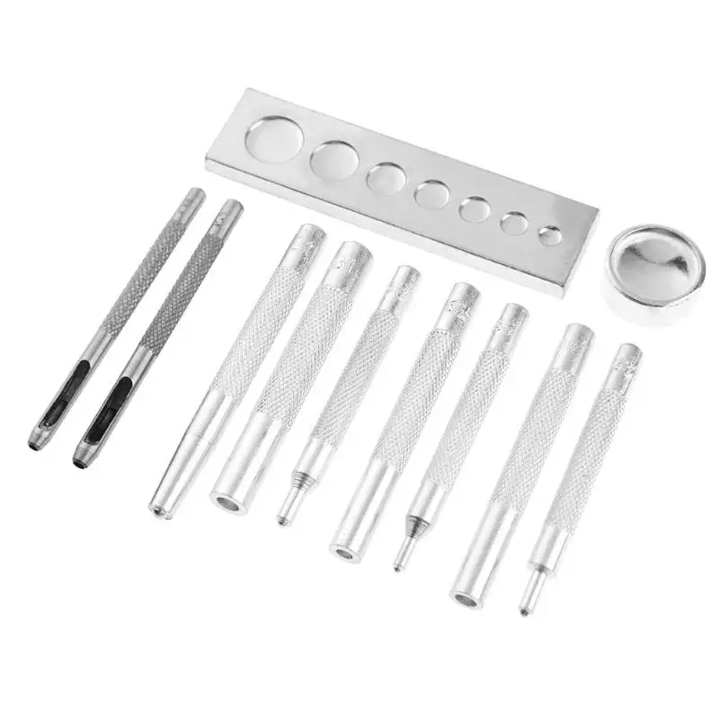 

11Pcs/Set DIY Leather Craft Tool Sets Die Hole Punch Snap Rivet Setter Base Kit Sewing Tools Accessory for DIY Leathercraft
