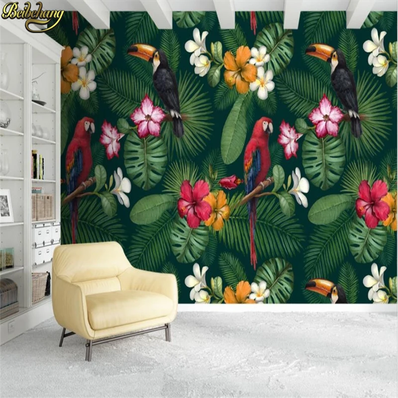 

beibehang papel de parede Nordic green plants birds 3d Mural Wallpaper European Living Room TV Backdrop Bedroom Photo Wall Paper