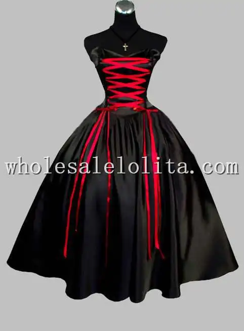 Gothic Sleeveless Satin Lace Up Victorian Stage Dress | Женская одежда