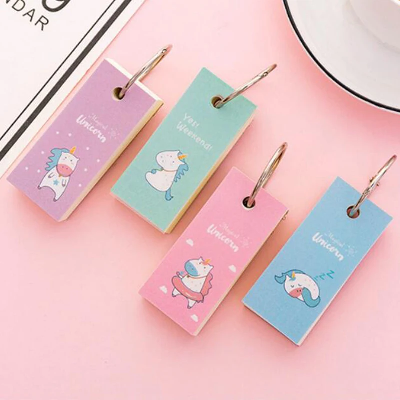 

Cute Rainbow Unicorn Notebook Mini Ring Buckle Blank Word Book Card Tearable Notepads Stationery gift kawaii memo pad
