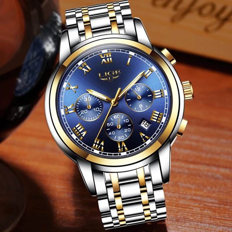 LIGE Watches Men Fashion Brand Multifunction Chronograph Quartz Military Sport Wristwatch Male Watc