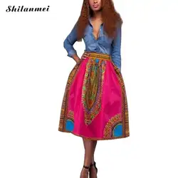 Африканская Дашики юбка 2019 Винтаж цифровой печати Африканский батик Костюмы Для женщин Повседневное в стиле бохо с высокой талией хиппи