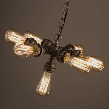

Loft Vintage Industrial Edison Pendant Lights 7 Heads Waterpipe Pendant Lamps for Cafe Restaurant Dining Room Droplight Decor