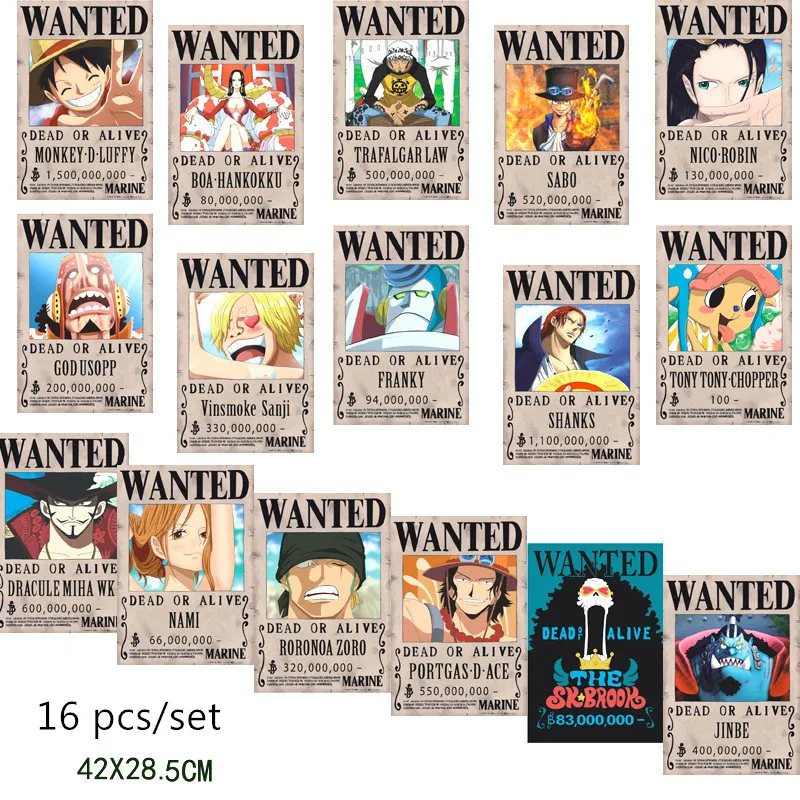 One Piece Poster Set 66 Wanted A3 Plakaten Ruffy Zorro Sanji Trafalgar Law Ace 