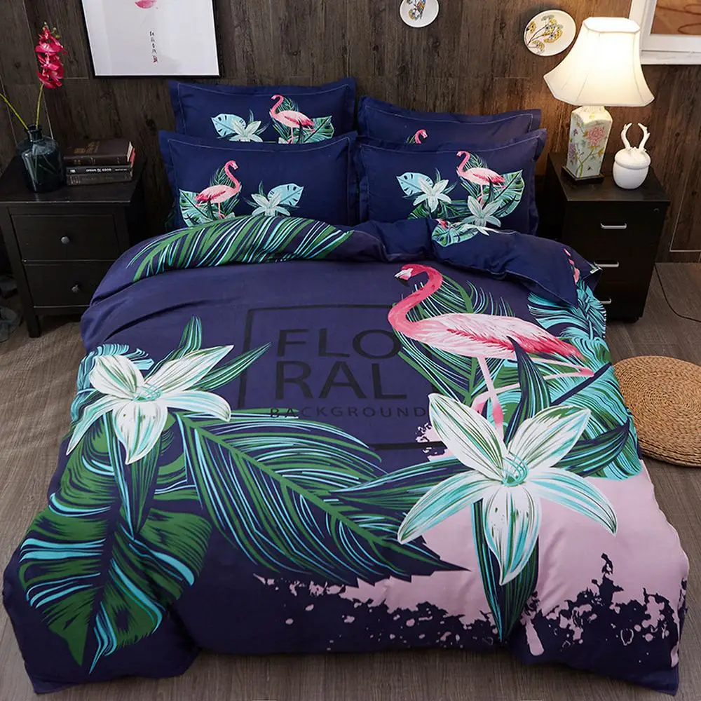 

4 Pieces Linens Comforter Bedding Set Cotton Soft Duvet Cover Fitted/Bed sheet set Multi Color Flamingo Paisley Bed Linen Set